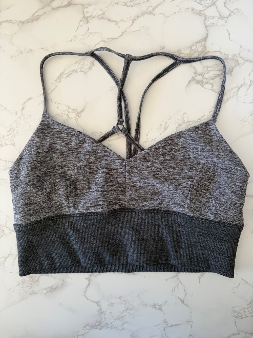 ALO Yoga Heathered Gray Strappy Sports Bra